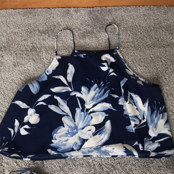 Lulus Dresses & Skirts - Blue Floral Cropped Top and Blue Floral Maxi Skirt